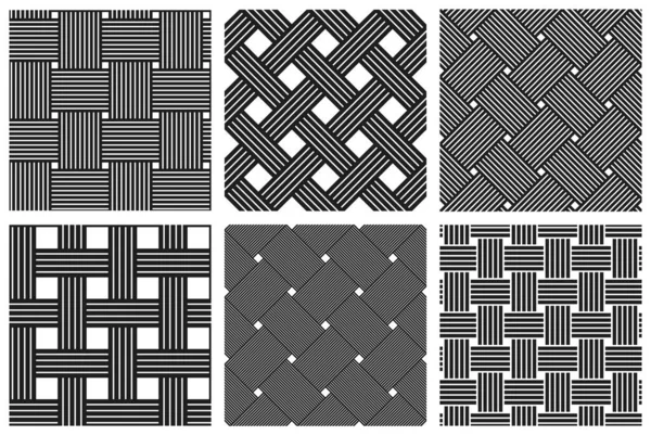 Ensemble Motifs Sans Couture Tissés Arrière Plans Linéaires Vectoriels Avec — Image vectorielle