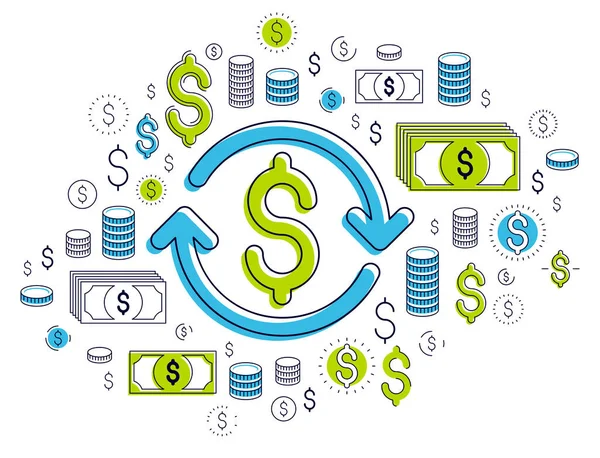 Dólar Signo Flecha Bucle Cambio Divisas Retorno Inversión Concepto Seguro — Vector de stock