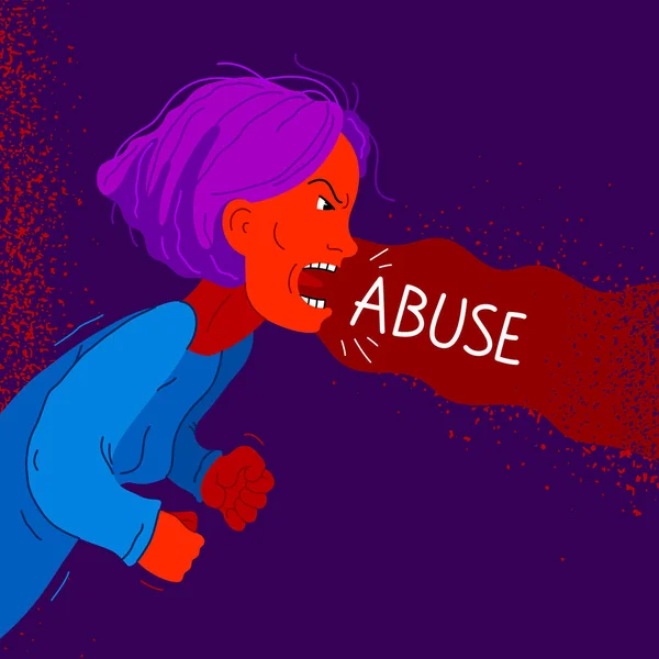 積極的な女性心理的虐待ベクトルイラスト 悲鳴と暴力的な握り拳で口論叫びます 家庭内暴力と虐待 アルコール依存症悪い行動 サイコパスマニピュレータ — ストックベクタ
