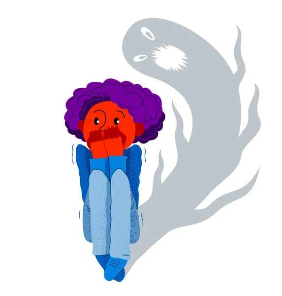 Sciophobia Fear Shadows Vector Illustration Boy Scared Her Own Shadow — Stock Vector