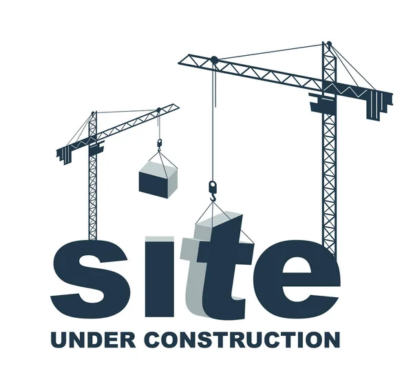 Guindastes Construção Constrói Projeto Conceito Vetor Palavra Site Ilustração Conceitual —  Vetores de Stock