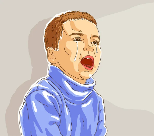 Плачущий Маленький Мальчик Несчастный Эмоциональный Истерике Векторной Иллюстрации Милый Ребенок — стоковый вектор