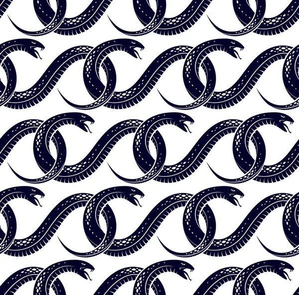 Repeat Snakes Seamless Vector Pattern Tiling Endless Background Venom Reptiles — Stock Vector