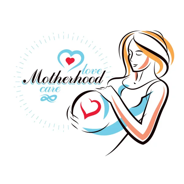 Pregnant Female Beautiful Body Outline Mother Drawn Vector Illustration Maternity — Stock Vector