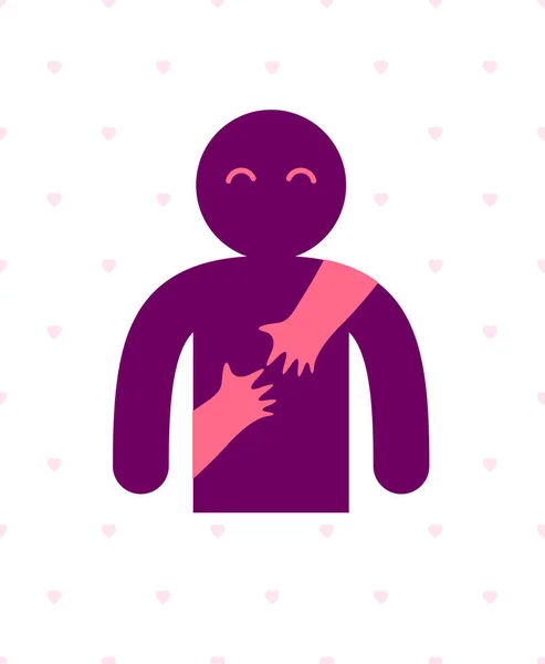 Loved Man Care Hands Lover Woman Hugging Him Vector Icon — Stock Vector