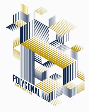 Doğrusal çizgili soyut vektör boyutu 3D arkaplan izole edilmiş retro stil grafik elemanı küp ve üçgenlerle. Poster ya da afiş, kapak ya da reklam için şablon.