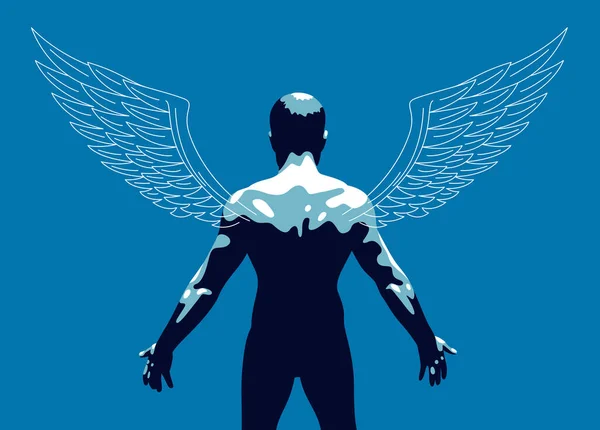 Anjo Alado Com Corpo Forte Muscular Visão Traseira Vetor Ilustração — Vetor de Stock