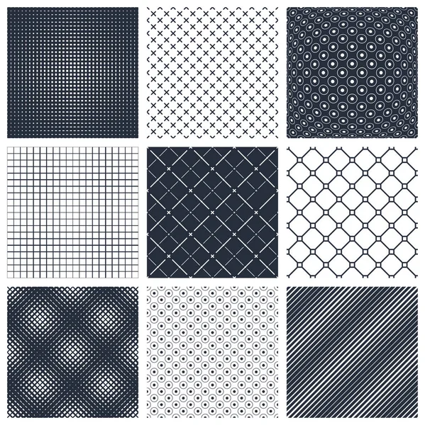 最小的简单几何无缝图案集 矢量抽象背景与线条和点 壁纸用于网页设计和打印 黑白相间 — 图库矢量图片