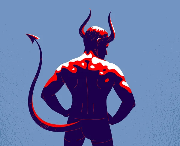Diable Musclé Homme Fort Avec Cornes Queue Vue Arrière Illustration — Image vectorielle