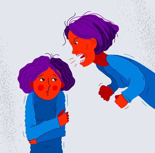 Abusivo Mãe Vetor Ilustração Mãe Gritar Gritar Com Pouco Assustado — Vetor de Stock