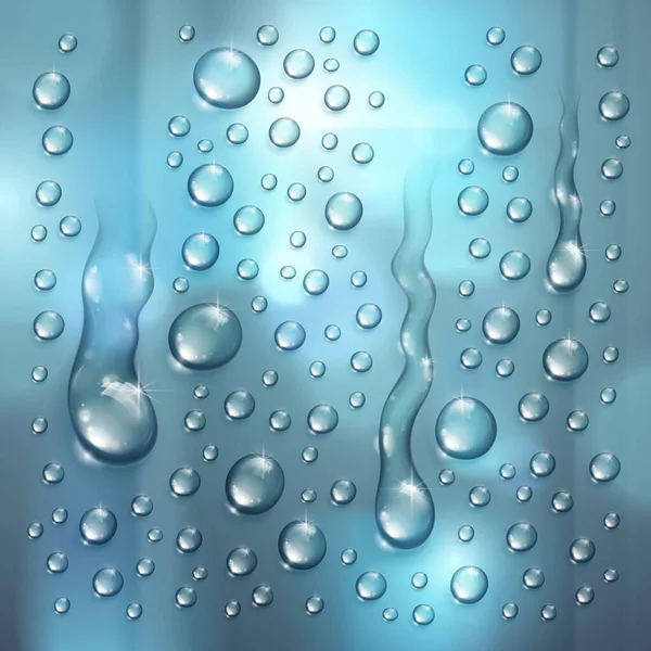 Gouttes Pluie Eau Condensation Sur Fond Flou Delà Fenêtre Illustration — Image vectorielle