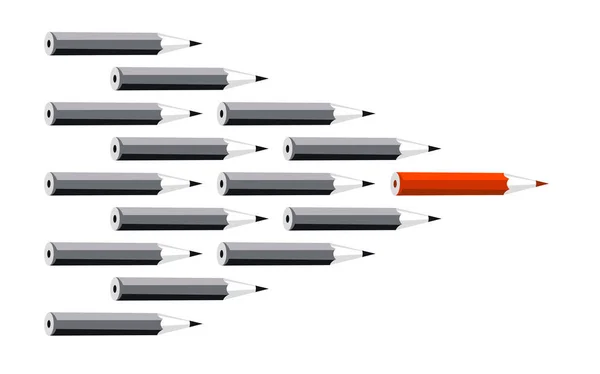 Mała Grupa Ołówków Jeden Lider Przodu Poruszają Wektor Ilustracji Koncepcja — Wektor stockowy