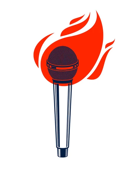 Mikrofon Ogniu Gorący Mikrofon Płomieniach Rap Battle Rymuje Muzykę Karaoke — Wektor stockowy