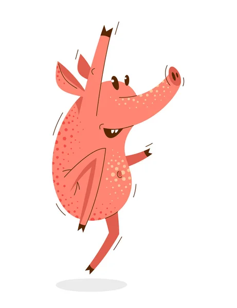 Funny Cartoon Pig Jumping Saying Yes Humorous Vector Illustration Animal — Stock Vector