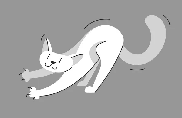 Χαριτωμένο Παιχνίδι Γάτα Και Τέντωμα Διανυσματική Απεικόνιση Εγχώρια Κατοικίδιο Ζώο — Διανυσματικό Αρχείο