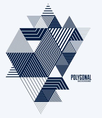 Çizgi tasarımı 3D küpler ve üçgenler soyut arkaplan, çokgen düşük izometrik retro biçim şablonu. Çizgili grafik ögesi izole edildi. Poster ya da afiş, kapak ya da reklam için şablon.