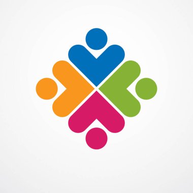 Takım çalışması iş birliği ve işbirliği basit geometrik elementlerle yaratıldı. Vektör simgesi ya da logo. Arkadaşlık rüya takımı, birleşik mürettebat renkli tasarım.