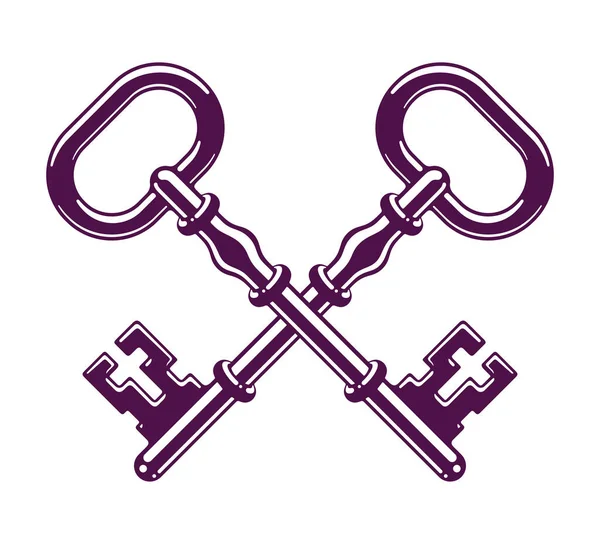 Çapraz anahtarlar, korumalı sır, elektronik veri koruması, cennetin anahtarları, otel etiketi, antika anahtar vektör logosu veya amblemi..