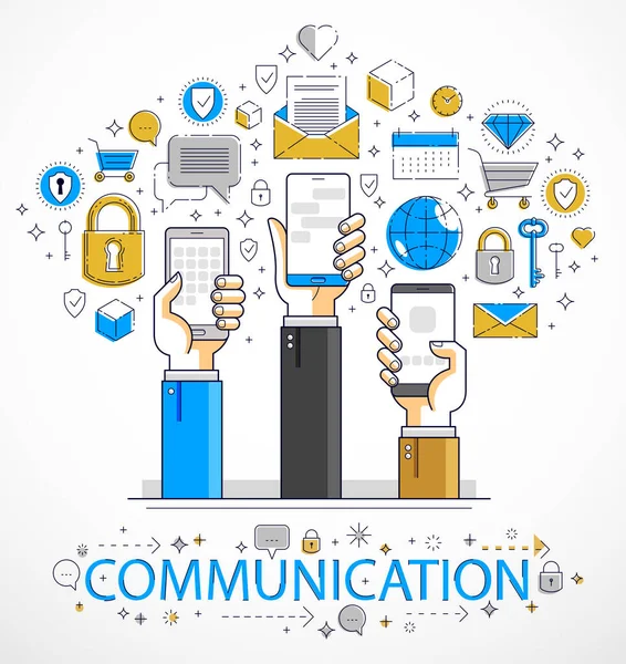 Internetkommunikation Und Aktivität Menschen Halten Telefone Den Händen Und Nutzen — Stockvektor