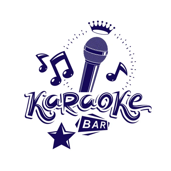 Letras Barra Karaoke Compostas Por Microfone Palco Notas Musicais Ilustração — Vetor de Stock
