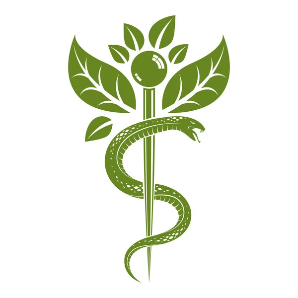 Caduceus Medische Symbool Grafische Vector Embleem Voor Gebruik Gezondheidszorg Fytotherapie — Stockvector