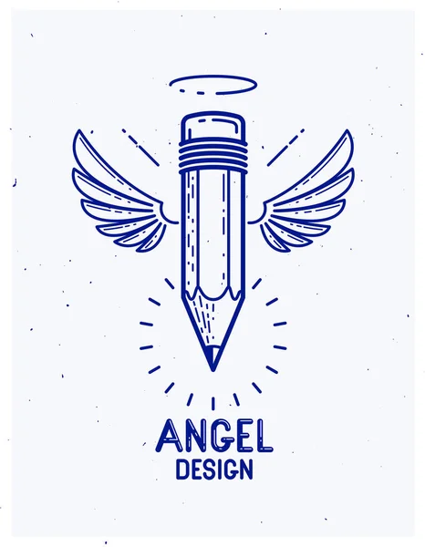 Lápiz Con Alas Nimbus Vector Simple Logotipo Moda Icono Para — Archivo Imágenes Vectoriales