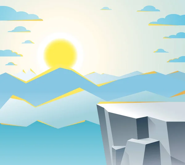 Beau Paysage Montagne Avec Coucher Soleil Dans Soirée Coucher Soleil — Image vectorielle