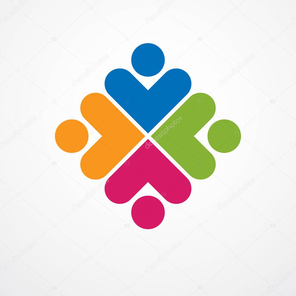 Teamwork businessman unity and cooperation concept created with simple geometric elements as a people crew. Vector icon or logo. Friendship dream team, united crew colorful design