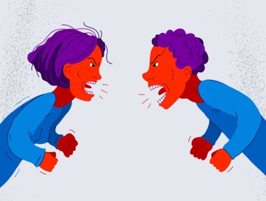 Abusive relations vector concept, man and woman is arguing aggressively with hate, quarrel between husband and wife, conflict scream and shout psychological abuse. clipart