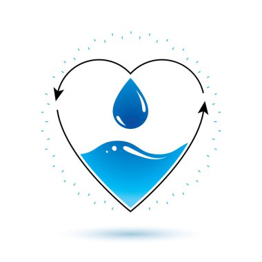 Maden suyu reklamlarında kullanılan saf su vektörü soyut sembolü. İnsan ve doğa uyum kavramı. 