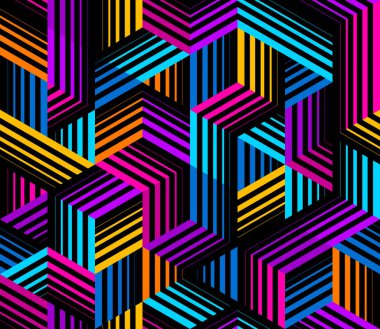 Çizgili küplerle Geometrik 3D kusursuz desen, çizgili kutular vektör arkaplanını engeller, mimari ve inşaat, duvar kağıdı tasarımı.