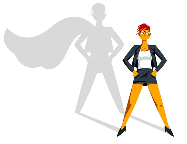 Big Boss Affärskvinna Står Säker Allvarlig Som Superhjälte Vektor Illustration — Stock vektor