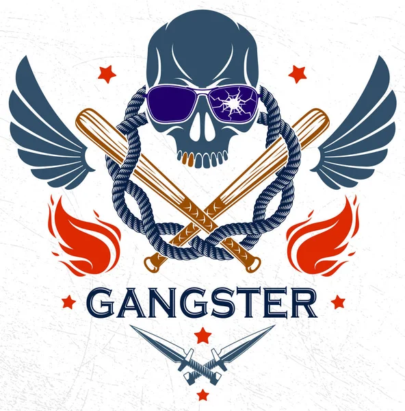 Gang Brutální Zločinecký Znak Nebo Logo Agresivní Lebka Baseballové Pálky — Stockový vektor