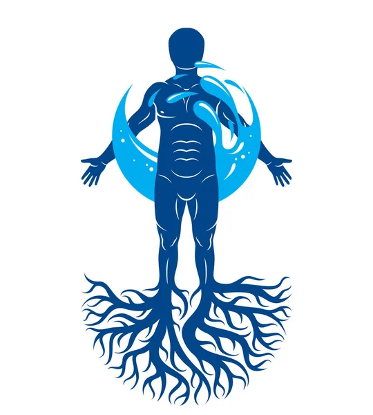 Vector Graphic Illustration Muscular Human Individual Created Tree Roots Surrounded — Stock Vector