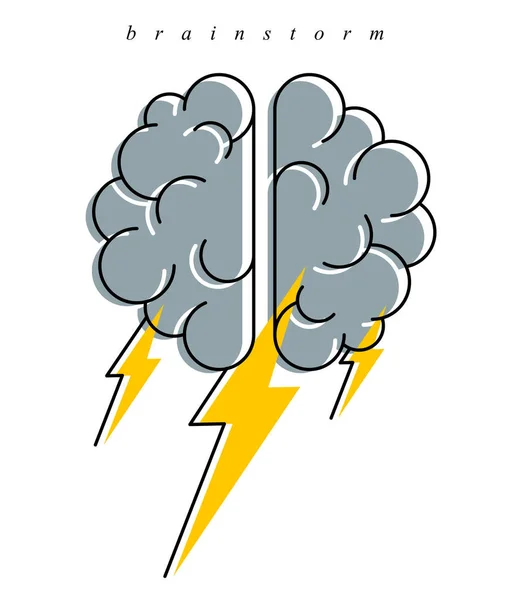 Concepto Lluvia Ideas Vector Logotipo Icono Cerebro Humano Rayo Símbolo — Vector de stock