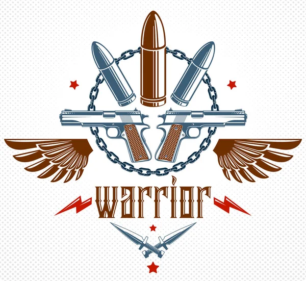 Emblema Vectorial Balas Pistolas Revolución Guerra Logotipo Tatuaje Con Muchos — Vector de stock