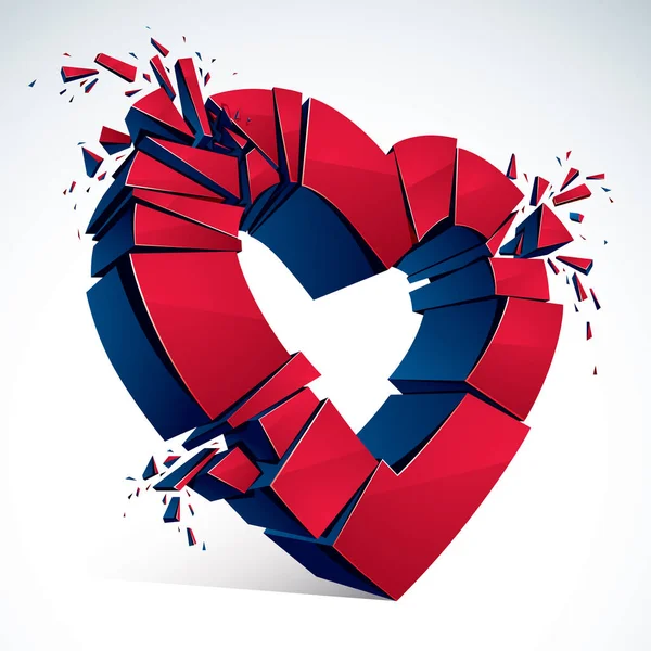 Kırık Kalp Kavramının Parçalanması Kalp Sembolünün Boyutlu Gerçekçi Tasvirinin Parçalara — Stok Vektör