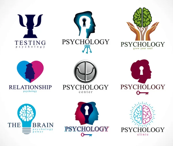Psychologie Gehirn Und Psychische Gesundheit Vektor Konzeptionelle Symbole Oder Logos — Stockvektor