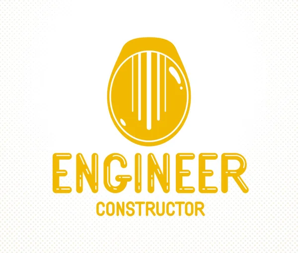 Strojní Logo Nebo Ikona Žlutou Bezpečnostní Přilbou Stylový Průmyslový Stavební — Stockový vektor