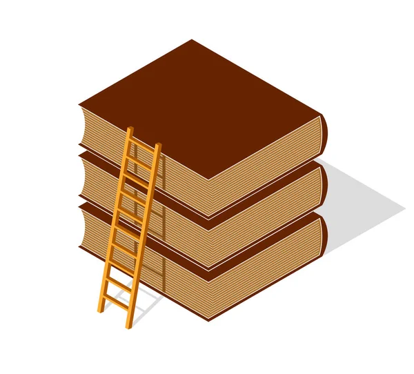 上に本とはしごで示される教育と知識の概念 3次元等方式でベクトル概念図 — ストックベクタ