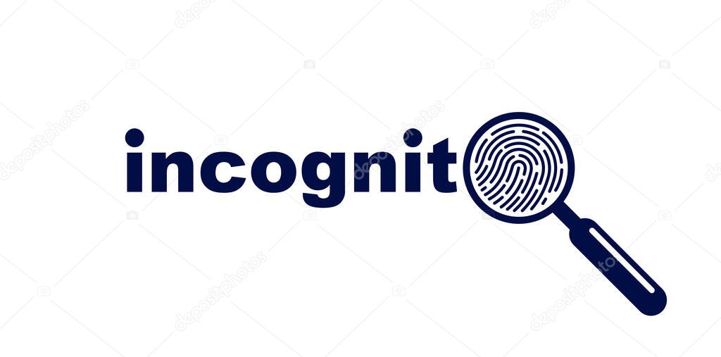 Finger print with magnifying glass vector simple logo or icon, incognito man concept, unidentified person, people search, biometric identification.