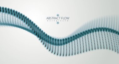 Akan parçacıklar dalgası, dinamik ses hareketi. 3d vektör illüstrasyonu. Bulanık noktaların güzel dalga şekilli dizisi.