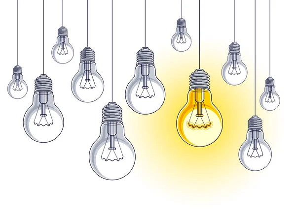 Idea Concept Light Bulbs Vector Illustration Single One Shining Think — Stock Vector