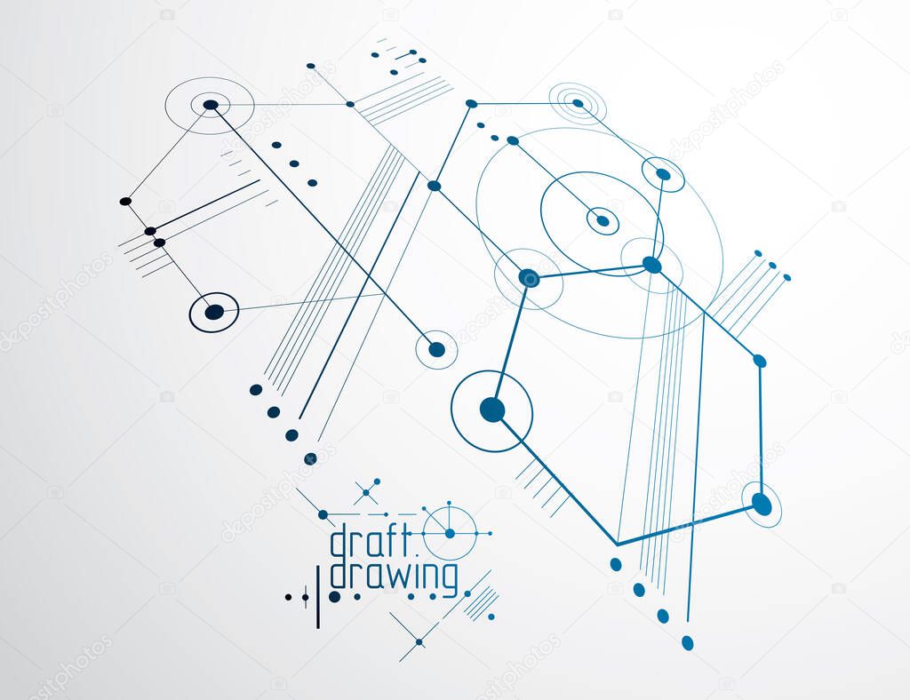 Vector industrial and engineering background, future technical plan. Abstract blueprint of mechanism, mechanical scheme. 