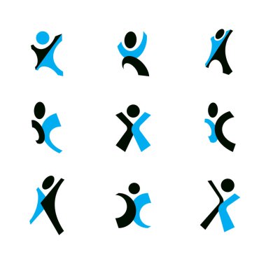 Kolları havada heyecanlı ve soyut bir adamın vektör çizimi. Şirket geliştirme logosu.
