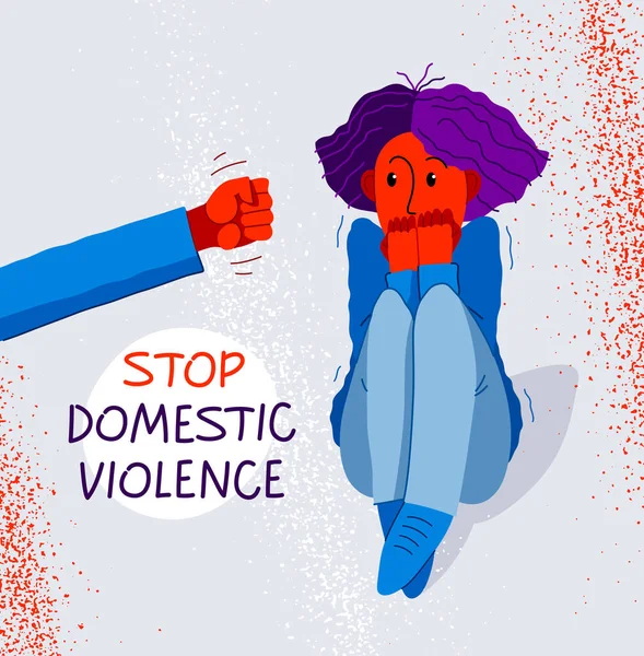 Conceptul Violență Domestică Vector Amenințări Încleștate Pumnul Femeie Speriată Abuz — Vector de stoc