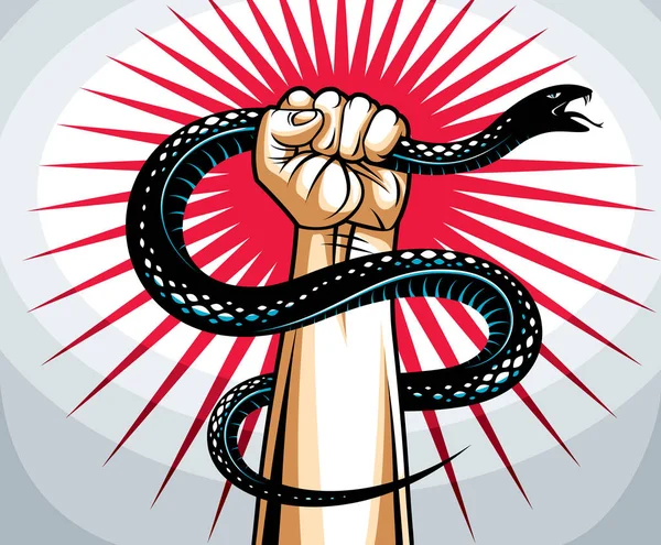 Mano Aprieta Una Serpiente Lucha Contra Mal Controla Lado Oscuro — Vector de stock