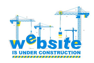 İnşaat vinçleri web sitesi kelime konsept tasarımı, gelişim sürecinde harf alegorisi içeren kavramsal illüstrasyon, web sayfası ilerlemesinin şık metaforunu oluşturur..