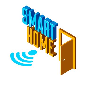 Akıllı ev IOT konsepti elektronik modern ev vektörü izometrik illüstrasyon, akıllı güvenlik, uygulama uzaktan otomatik gelecek teknolojisi.