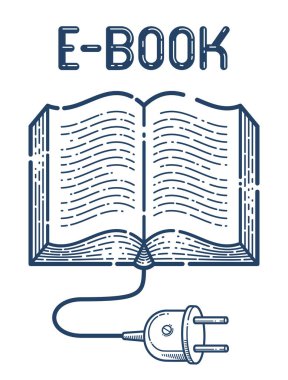 Kablo dolgu vektörü doğrusal simgesi, elektronik kitap konsepti sanat sembolü veya logosu, e-kitap, eğitim ve edebiyat kütüphanesi içeren kitabı aç.